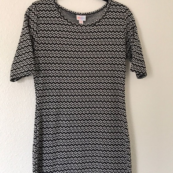 LuLaRoe Julia Dress Womens XS Black White Geometric Diamond Knit Midi Sheath - Picture 4 of 5